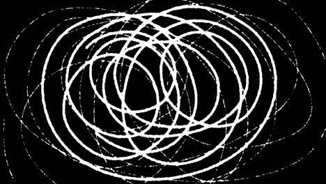 animation white hand drawn tangle with scrawl, scribble, circles on black. doodle thread drawing chaotic abstract background. self drawing animation of line. stock video 4k for dynamic web design