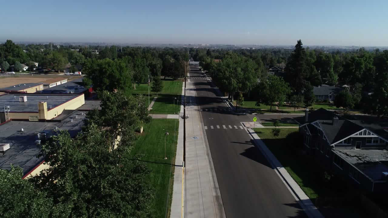 Aerial flight over city sidewalks with a drone