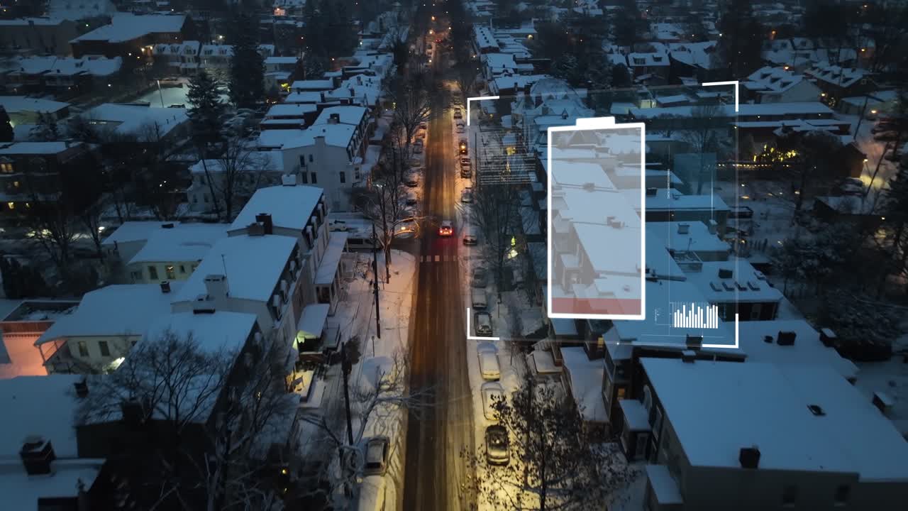 vehículo eléctrico con bajo rendimiento de la batería en la ciudad estadounidense durante la noche de invierno