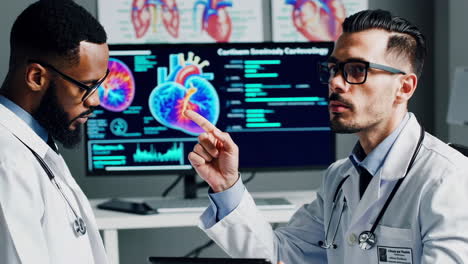 medical professionals analyzing heart data and collaborating on research