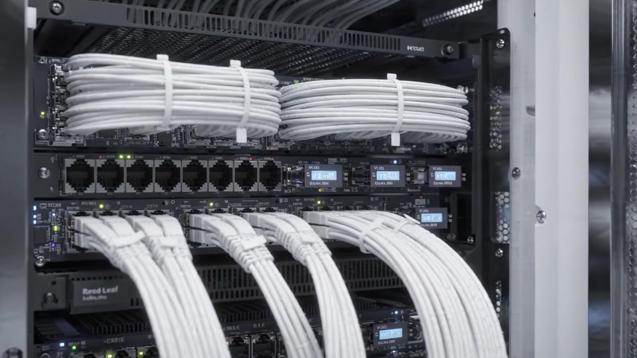Advanced Server Infrastructure: Modern Data Center with Networking Equipment, Cable Management, and Efficient Power Distribution in a High-Tech Environment