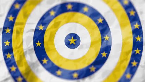 animation of wrinkled paper with yellow star in center over yellow and blue circles of star