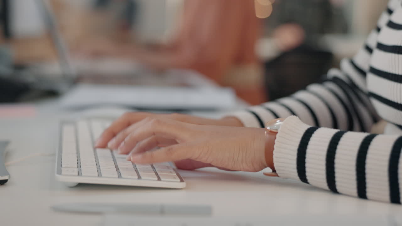 Hands, typing and arthritis with a business woman