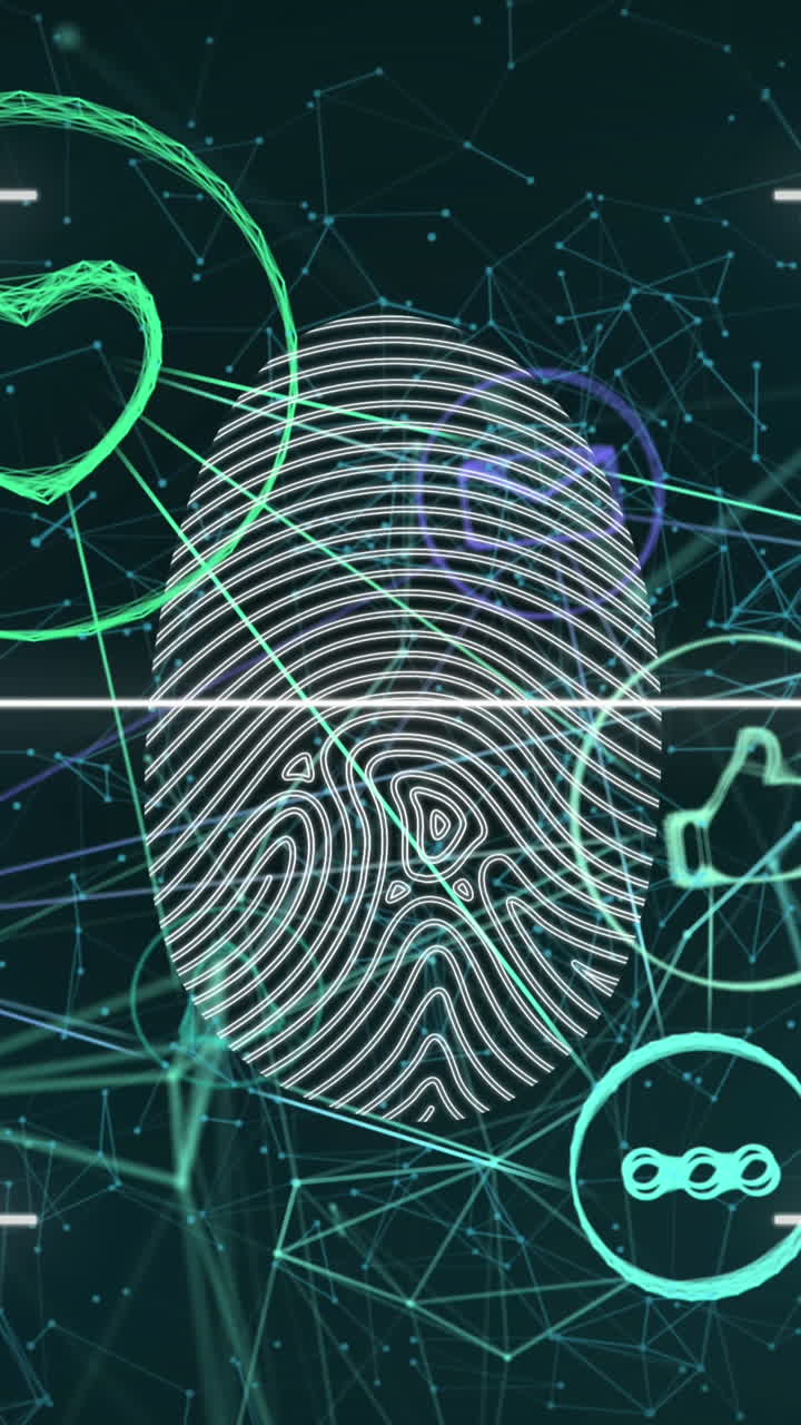 red de iconos digitales a través de escáner biométrico de huellas dactilares contra la red de conexiones