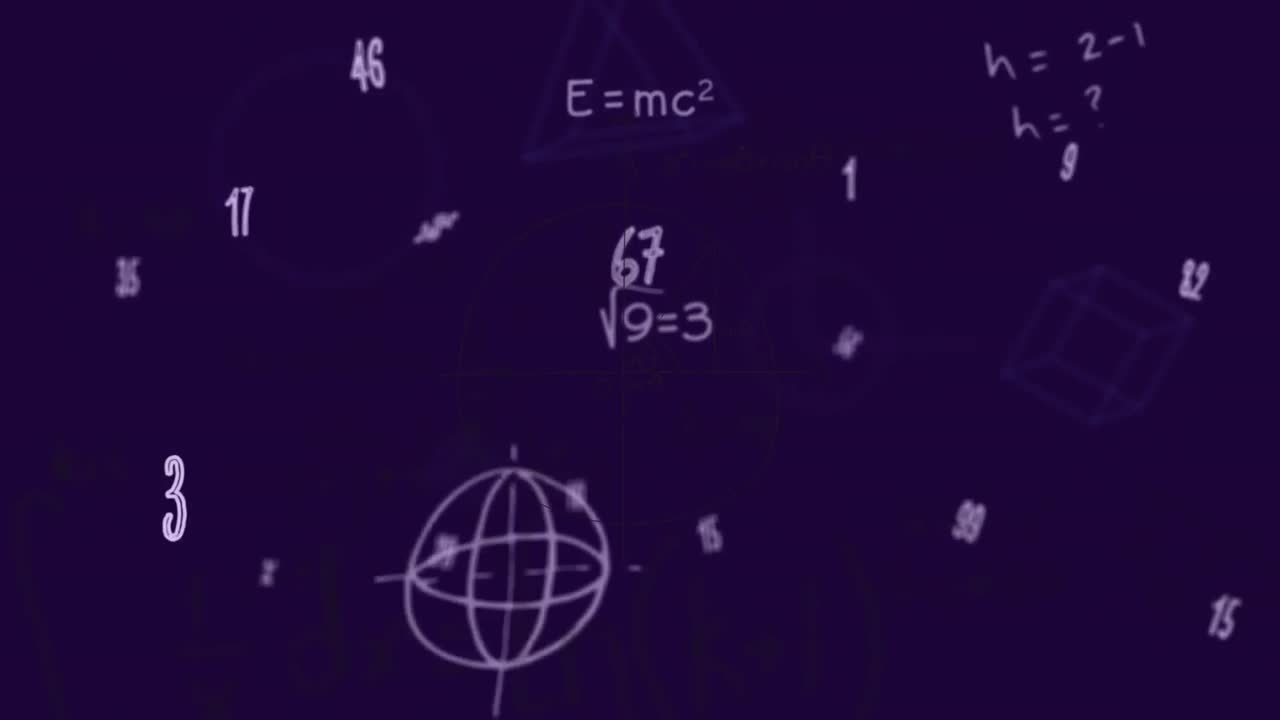 animación de ecuaciones matemáticas y números sobre un fondo negro