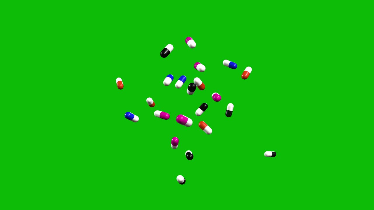 Pills of various colors thrown upwards and falling down, like jackpot ...