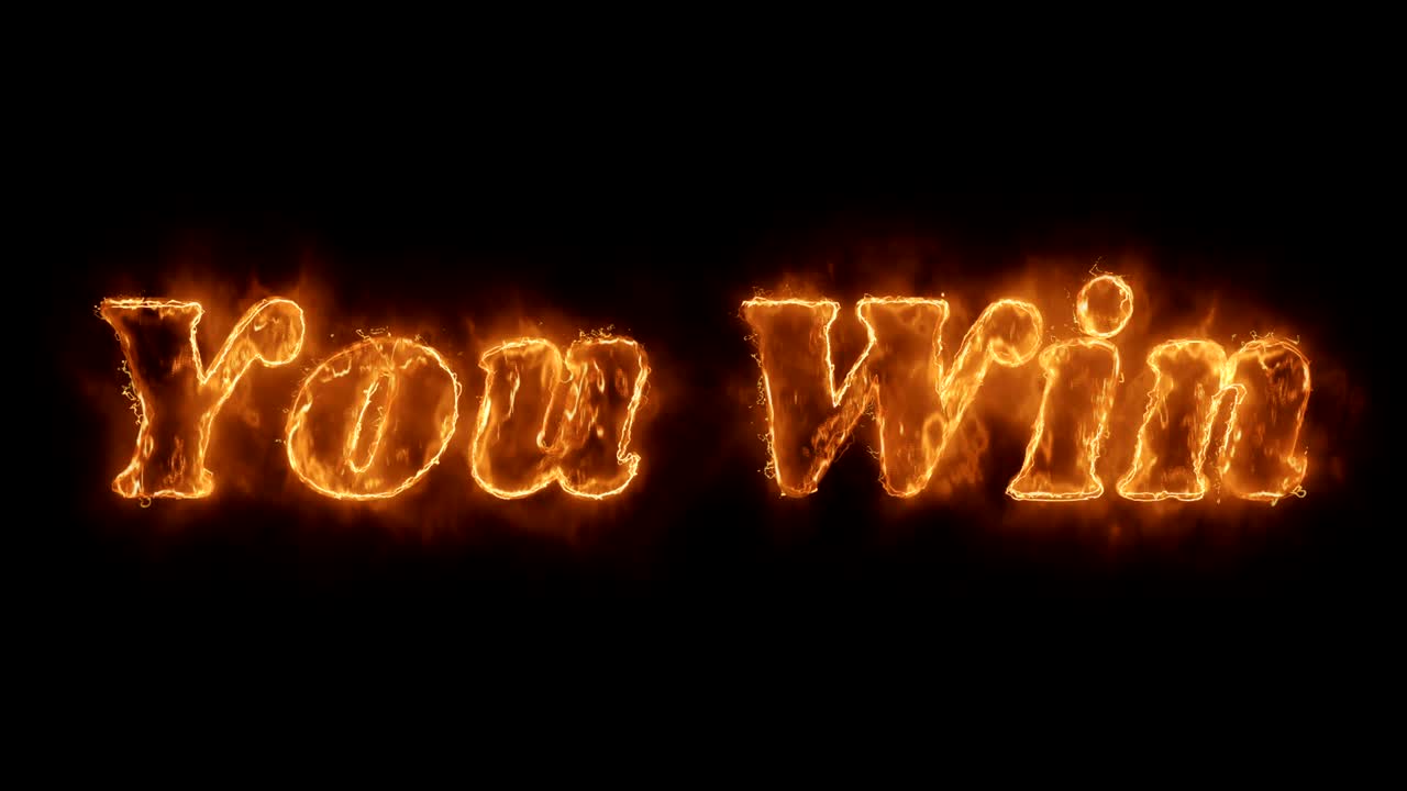 usted gana palabra animado caliente ardiendo ciclo de llama de fuego realista.