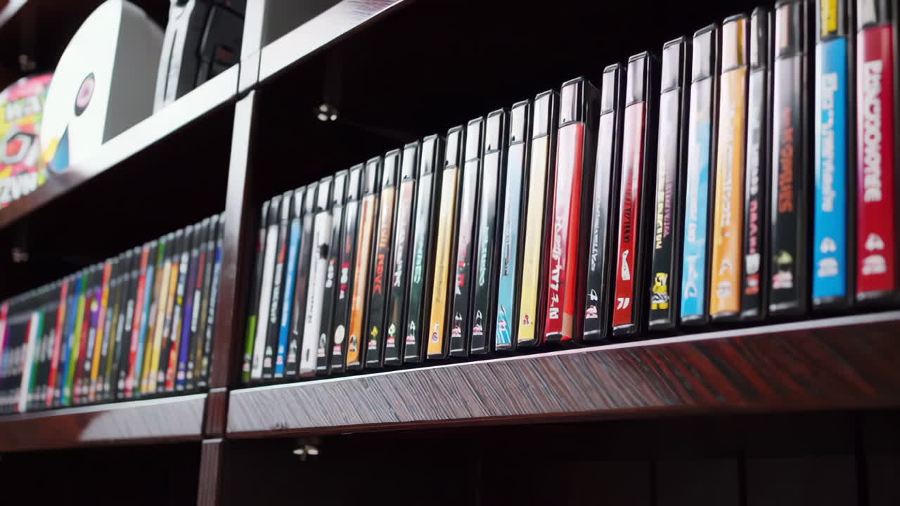 Organized Video Game Collection on Shelves