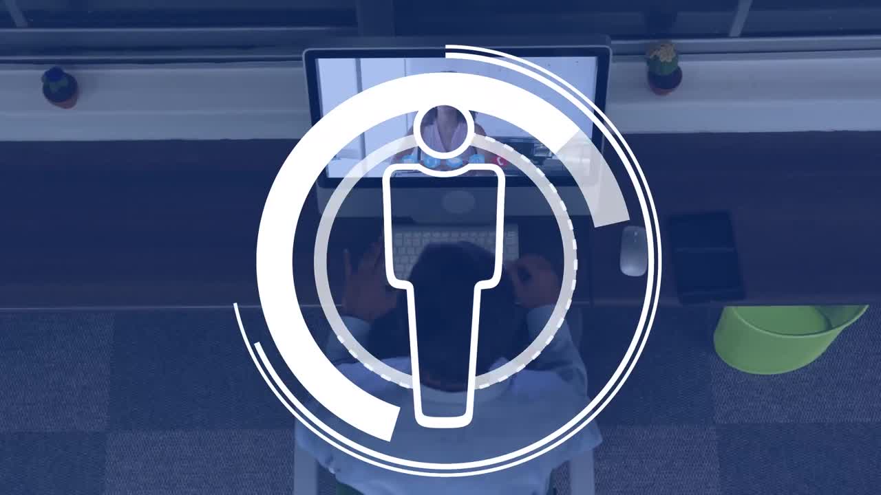 Animation of scope scanning over male scientist in lab