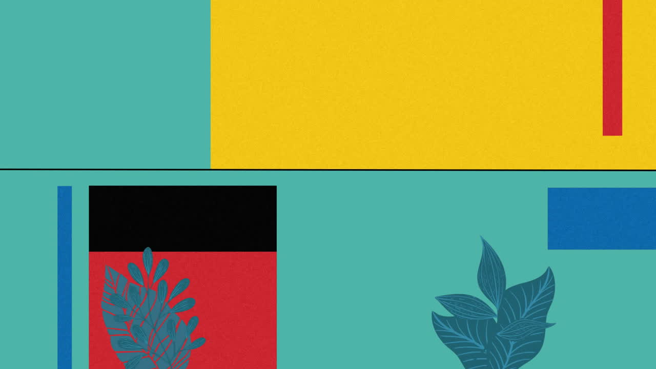 animación de plantas y formas coloridas sobre fondo verde