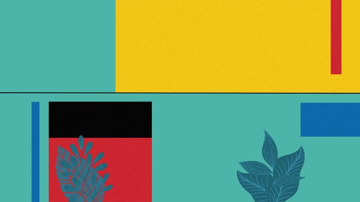 Animation of plants and colourful shapes on green background
