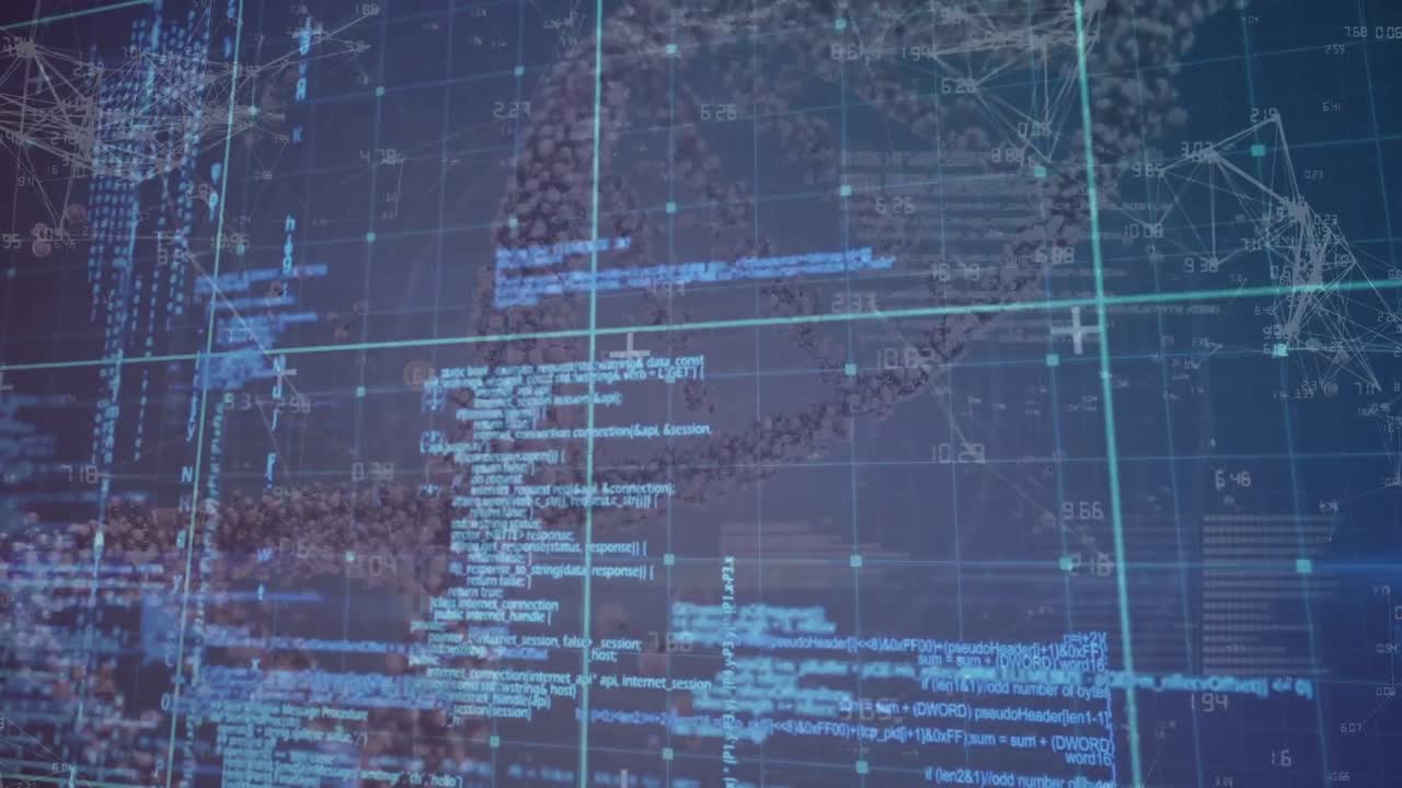 animación de cadenas de adn y círculos sobre el procesamiento de datos