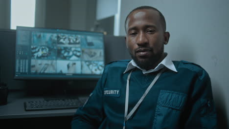 security guard monitoring surveillance cameras