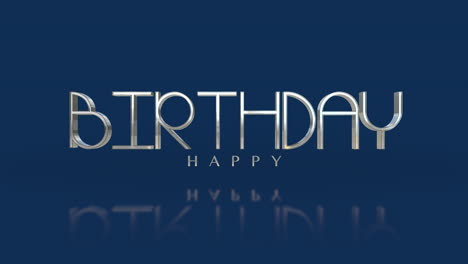 shimmering happy birthday greeting in silver on a blue background