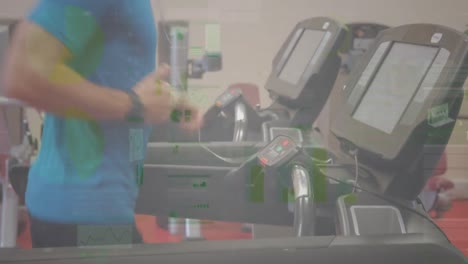 animación de la red de conexiones y procesamiento de datos sobre el hombre haciendo ejercicio en el gimnasio