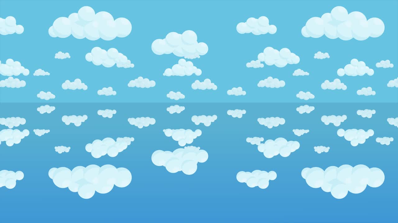 애니메이션 거울 구름 하늘 배경, 물 위의 구름, 원활한 루프 애니메이션