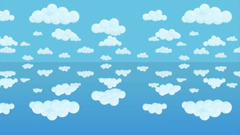 fondo de cielo nublado espejado animado. nubes sobre el agua. animación de bucle sin costuras