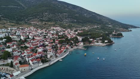 Bol city town harbour port brac island croatia drone aerial view summer balkans country adriatic sea Dalmatian coast