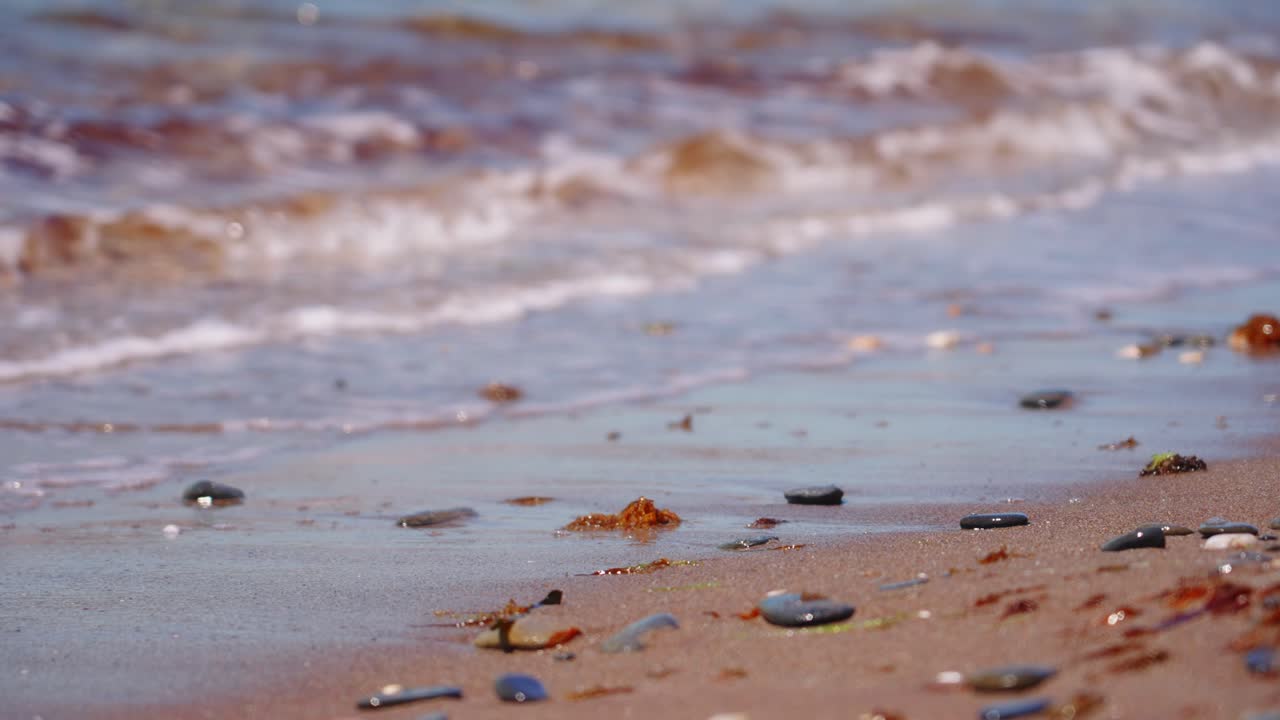 빈 해변에서 슬로우 모션 파도