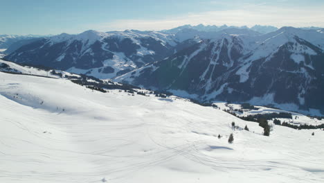 ski resort in austrian alps, saalbach-hinterglemm, austria - aerial drone shot