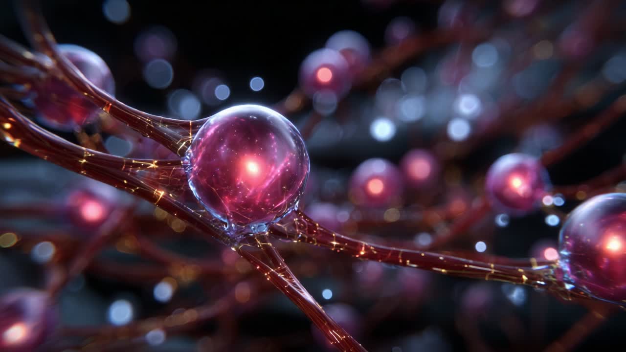 Exploring the Intricate World of Molecular Structures: A Stunning Visual Representation of Interconnected Cells and Particles in an Immersive, Abstract Environment Highlighting the Complex Beauty of Science