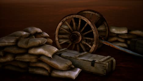 pistola detrás de sacos de arena durante la guerra civil de los ee.uu.