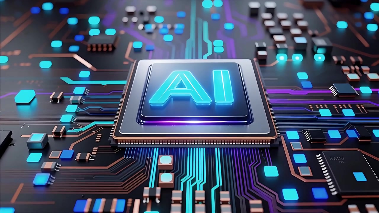Futuristic AI Chip Motherboard Technology Background 4K