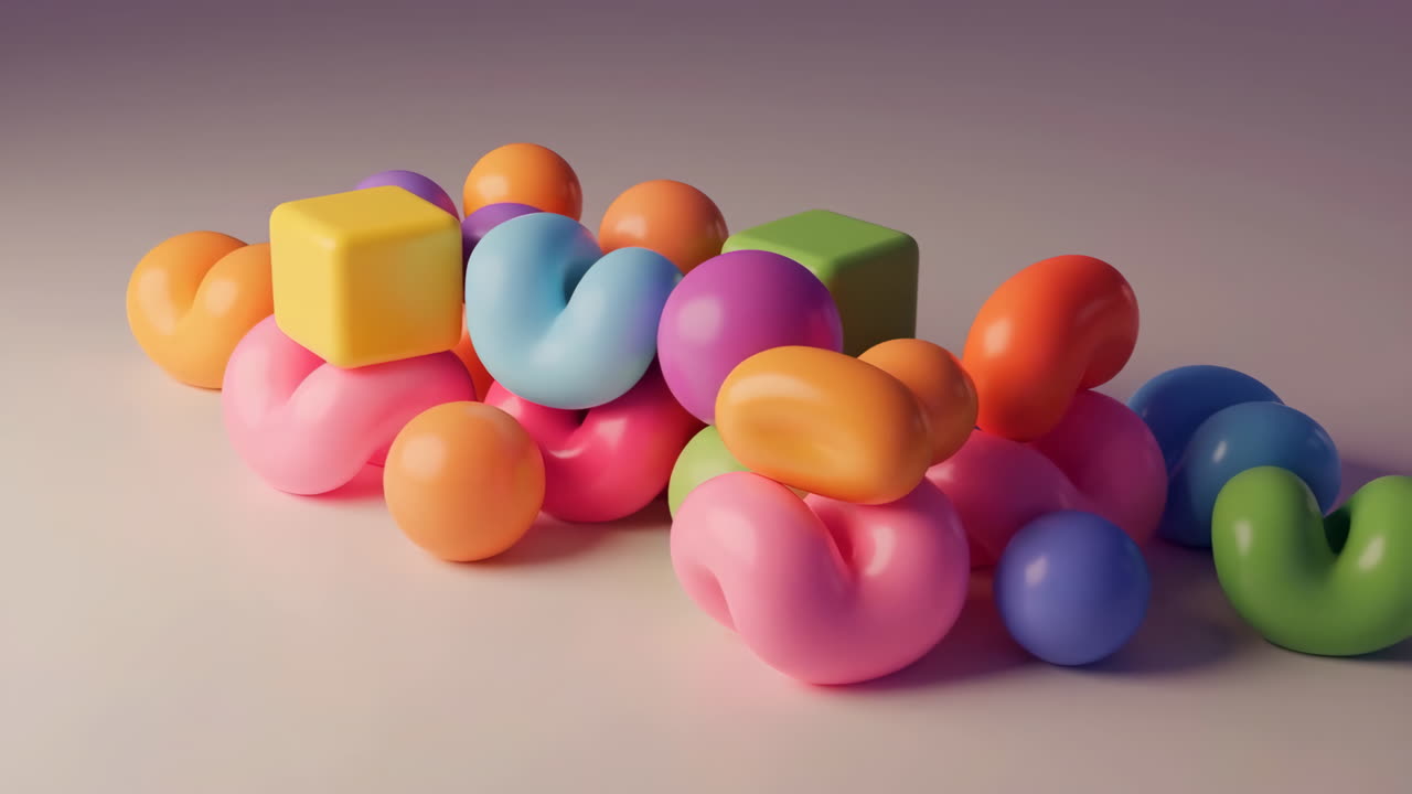 Colorful 3D Abstract Shapes Pile