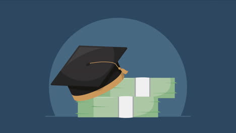 graduation hat with bills money animation