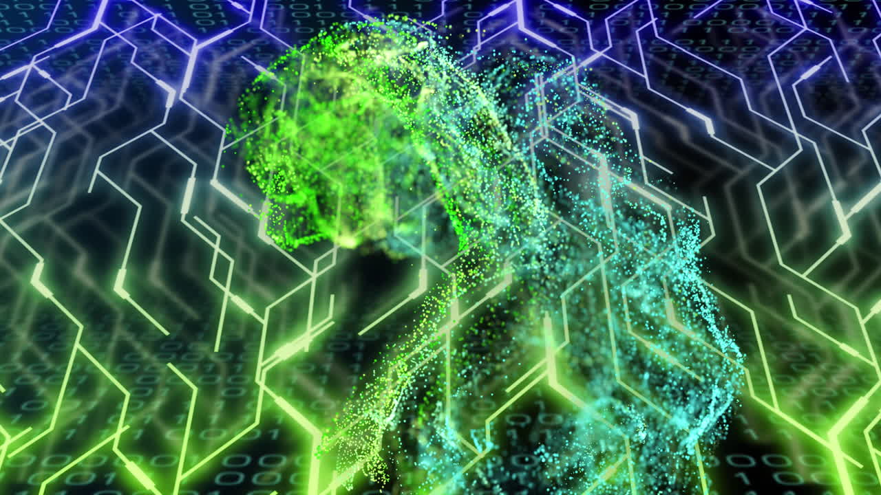 анимация зеленой сетки, обработка данных через компьютерную платку