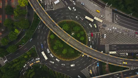 day time wuhan cityscape traffic road junction aerial top panorama 4k china