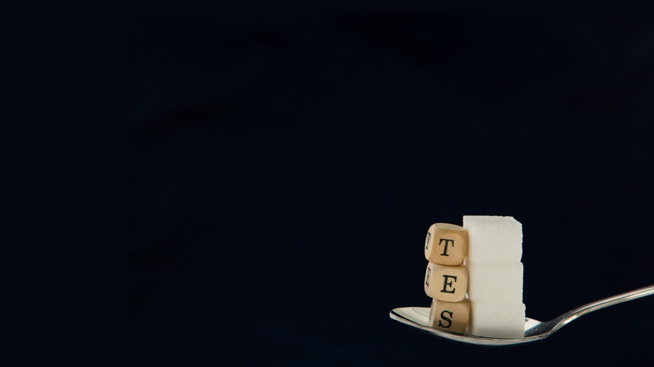 사본 공간과 함께 티스에서 사라지는 설탕 큐브와 당뇨병 주사위