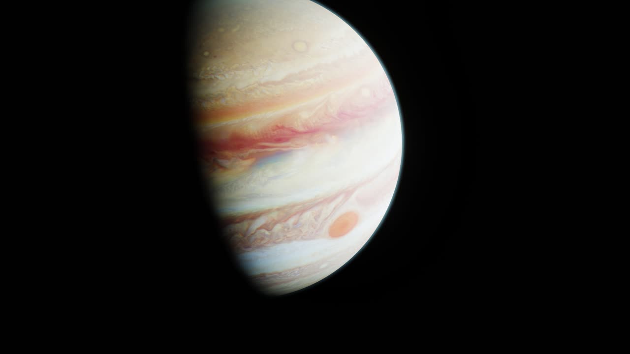 animación 3d volando lejos de júpiter.