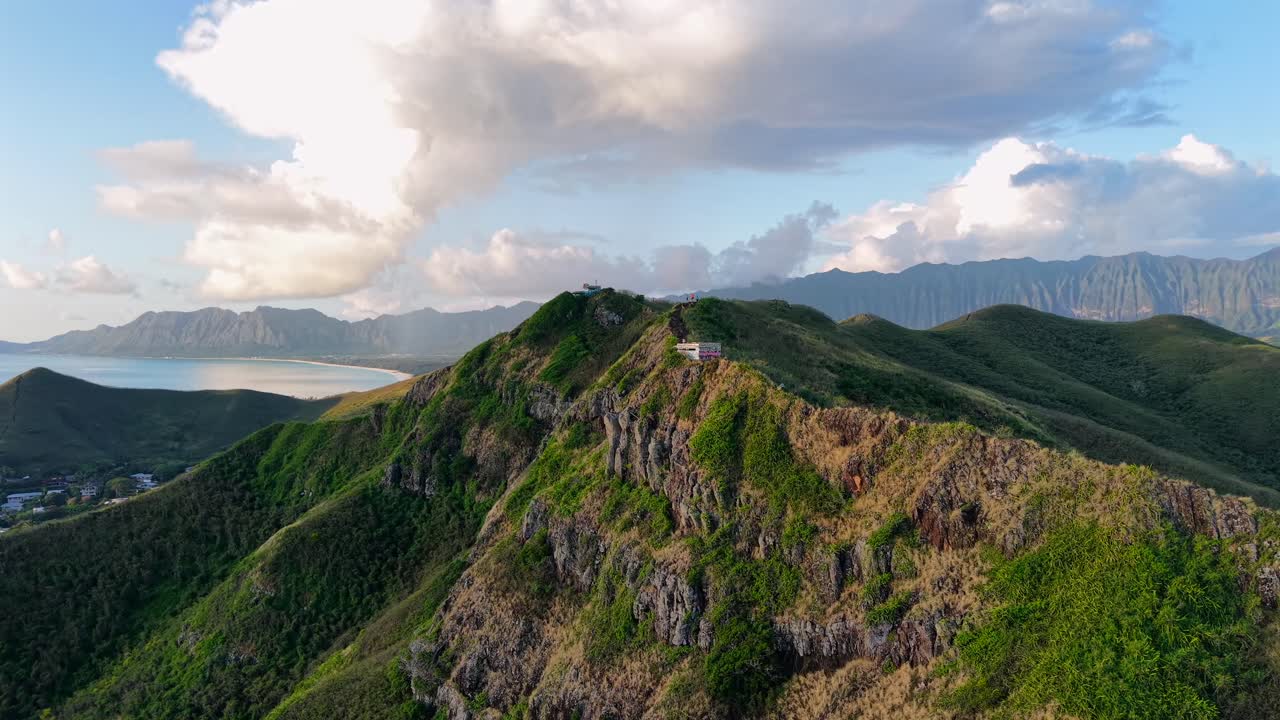 Waimānalo Bay from the Kaiwa Ridge Trail in Oahu Hawaii, Aerial Panoramic View