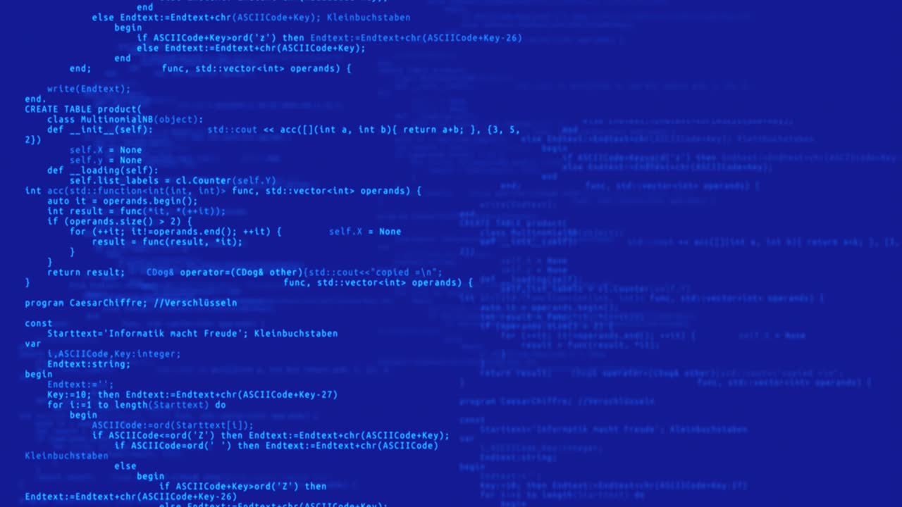 3D Loop Hacking code data flow stream Computer screen Animation.