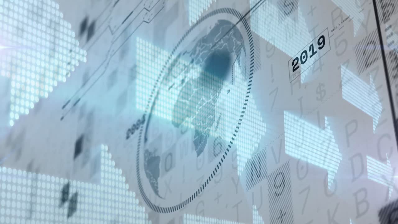 ⁇ 색 배경 위에 지구와 금융 데이터 처리의 애니메이션