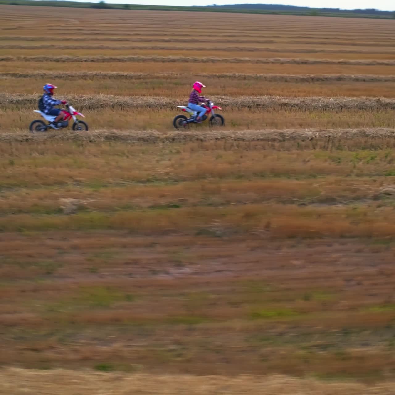 Motorcycle traveling aerial view. Outdoor motorbike sport countryside