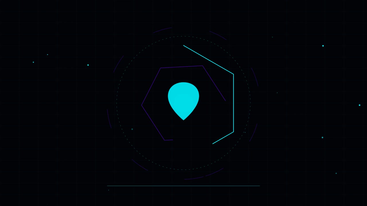 Abstract Digital Map Pin Icon with Rotating Geometric Lines