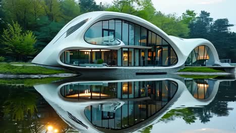 a modern house floating on top of a body of water