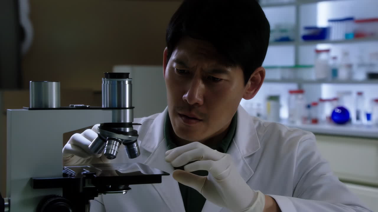 A man working with a microscope in a laboratory
