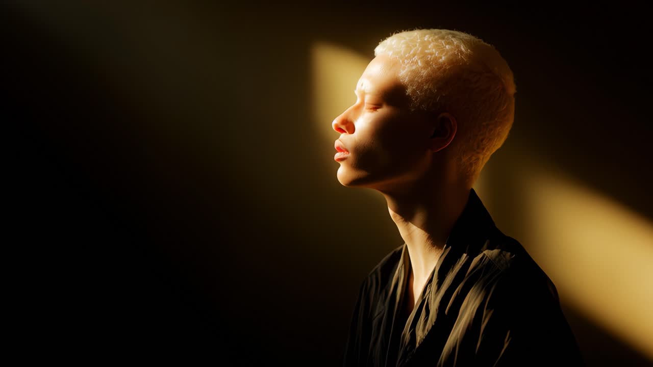 A Serene Portrait Captured in Natural Light Highlights the Beauty of Individuality and Reflection, Featuring an Ethereal Figure Bathed in Soft Golden Rays and Shadows