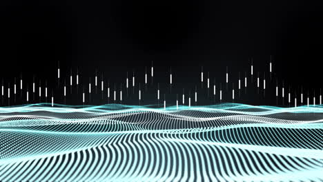 animation of ndigital data processing over glowing mesh on black background