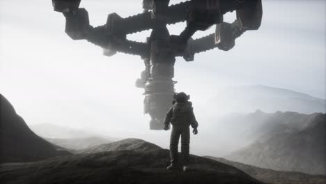 astronaut on another planet with dust and fog