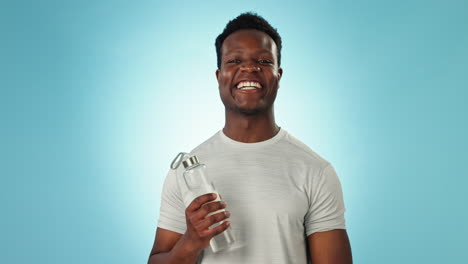 black man, water bottle and health with wellness