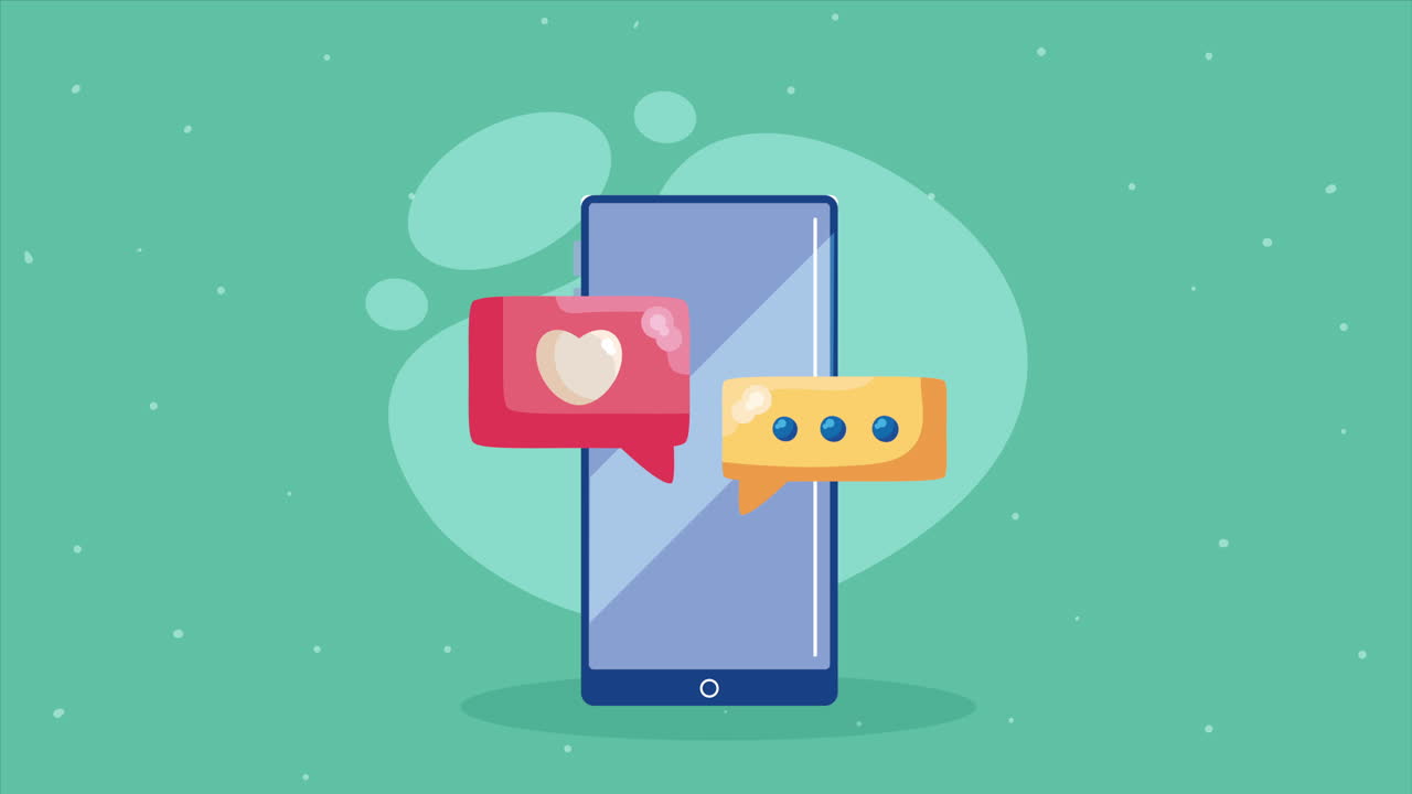 smartphone con corazón en la animación de burbujas de habla
