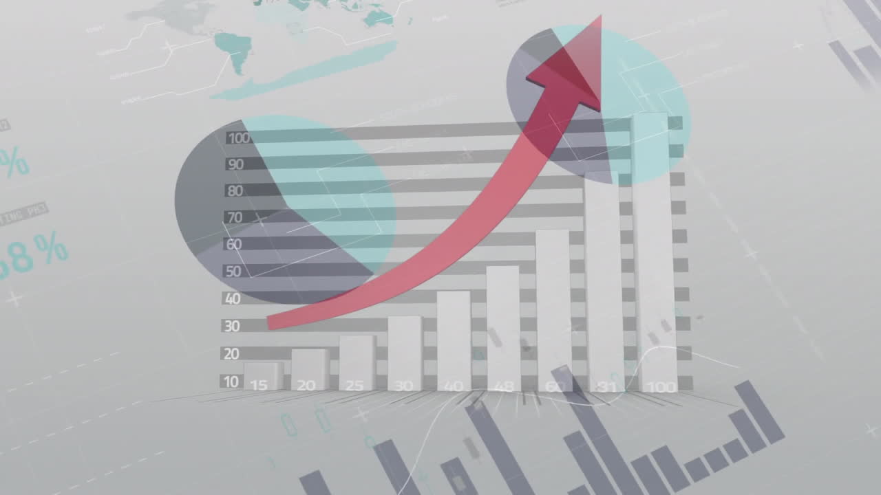 gráficos y estadísticas en movimiento sobre fondo blanco