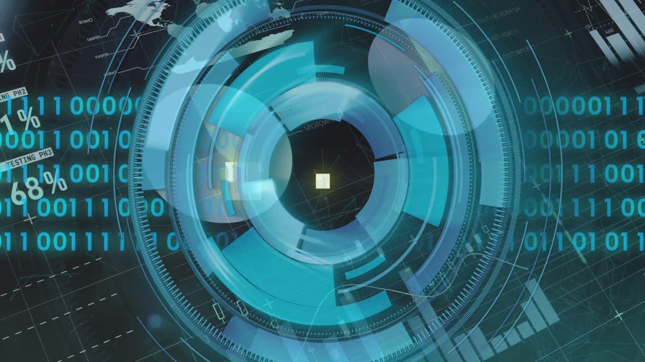 スコープ・スキャニングバイナリ・コーディングデータ処理のアニメーション (暗い背景)