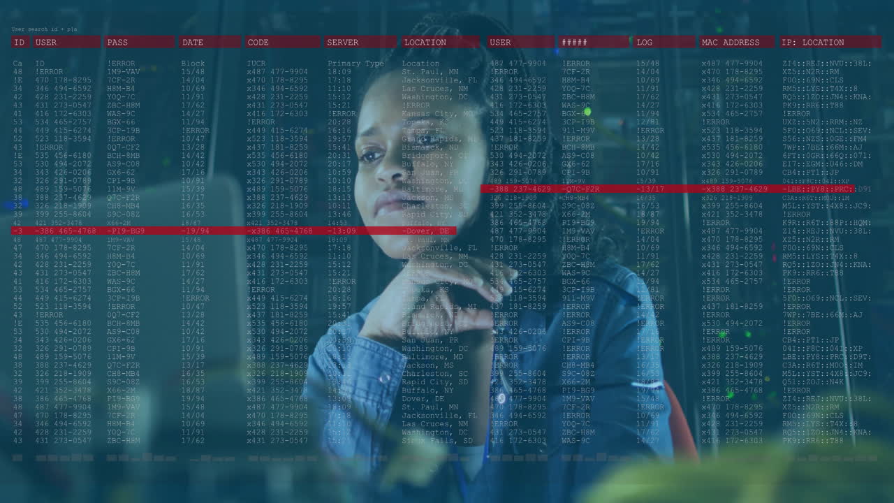 Analyzing data with animation, woman in denim jacket using computer screen