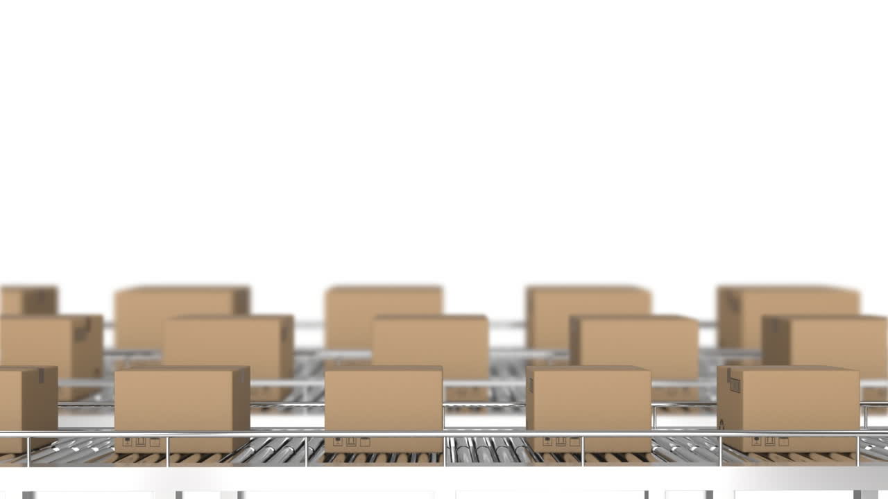⁇ 색 배경에 컨베이어 벨트에 있는 상자의 애니메이션