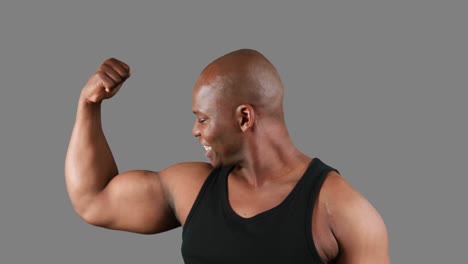 muscular man with meat flexing muscles